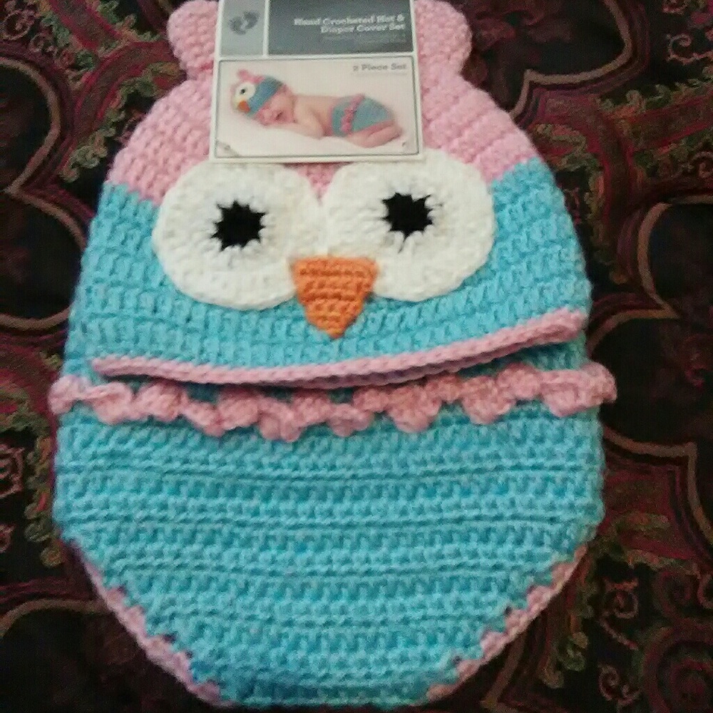 Hand crocheted hat & diaper cover